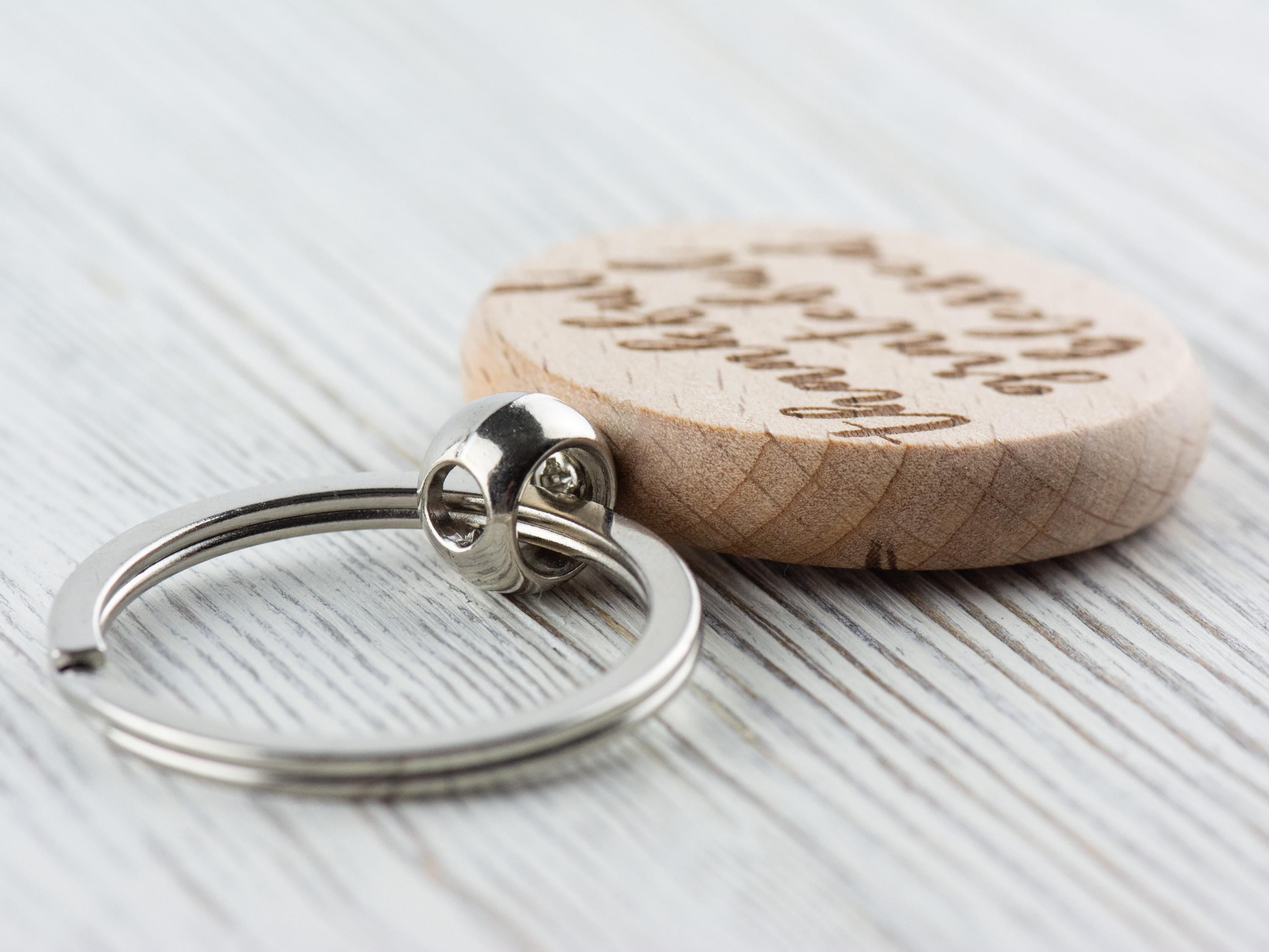 Thankful, Grateful, Blessed Natural Wood Keychain • Laser-Engraved Stainless Steel Keyring • Double-Sided