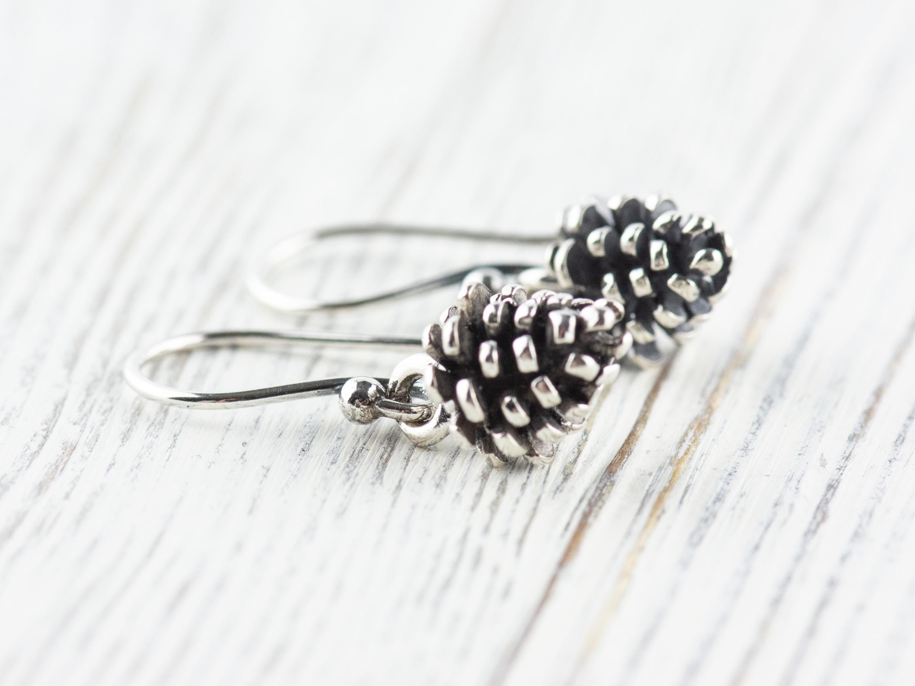 Pine Cone .925 Sterling Silver Charm Earrings • Nature-Inspired Woodsy Jewelry • Cute Outdoorsy Earrings • Rustic Minimalist Style