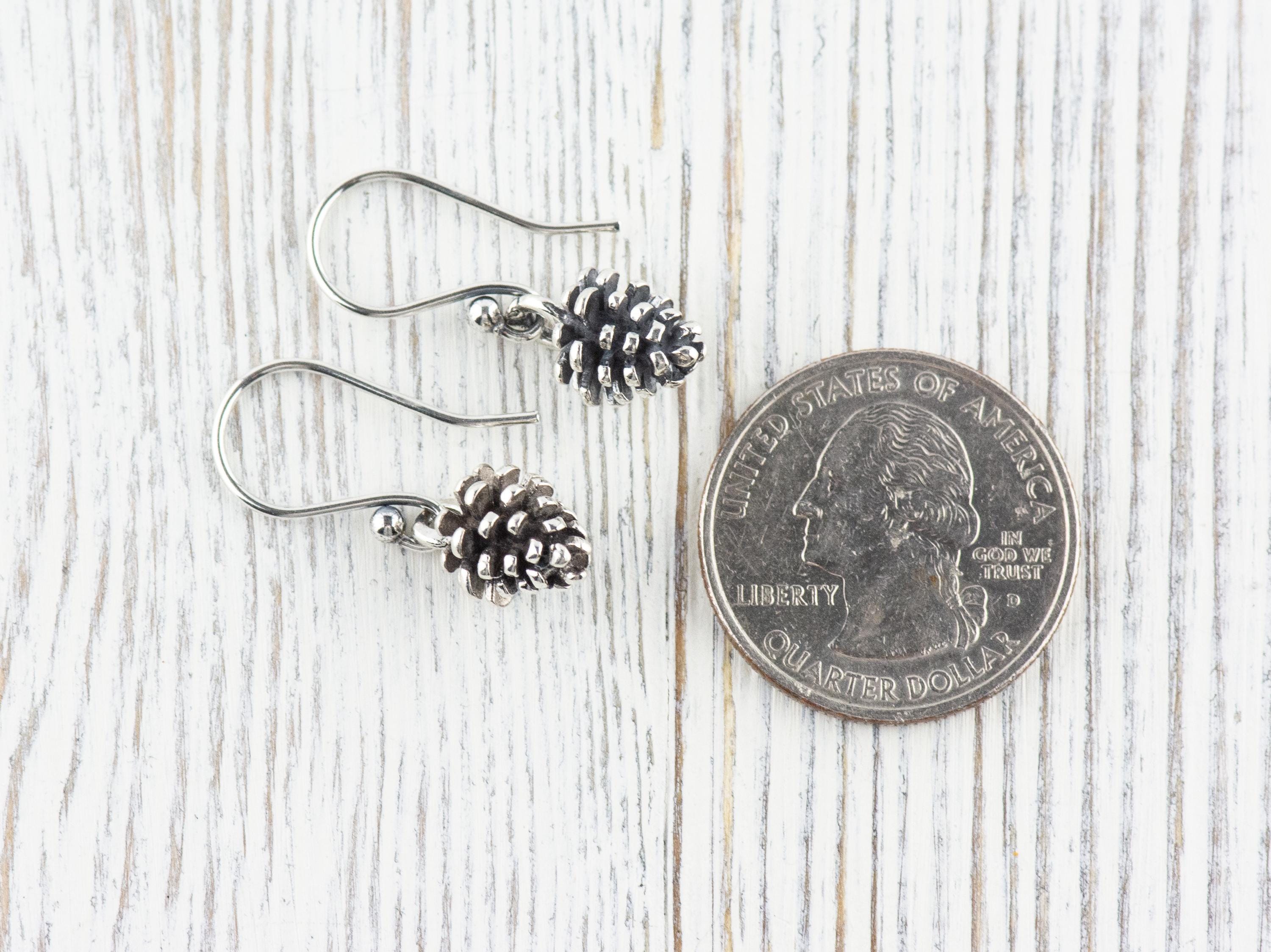 Pine Cone .925 Sterling Silver Charm Earrings • Nature-Inspired Woodsy Jewelry • Cute Outdoorsy Earrings • Rustic Minimalist Style