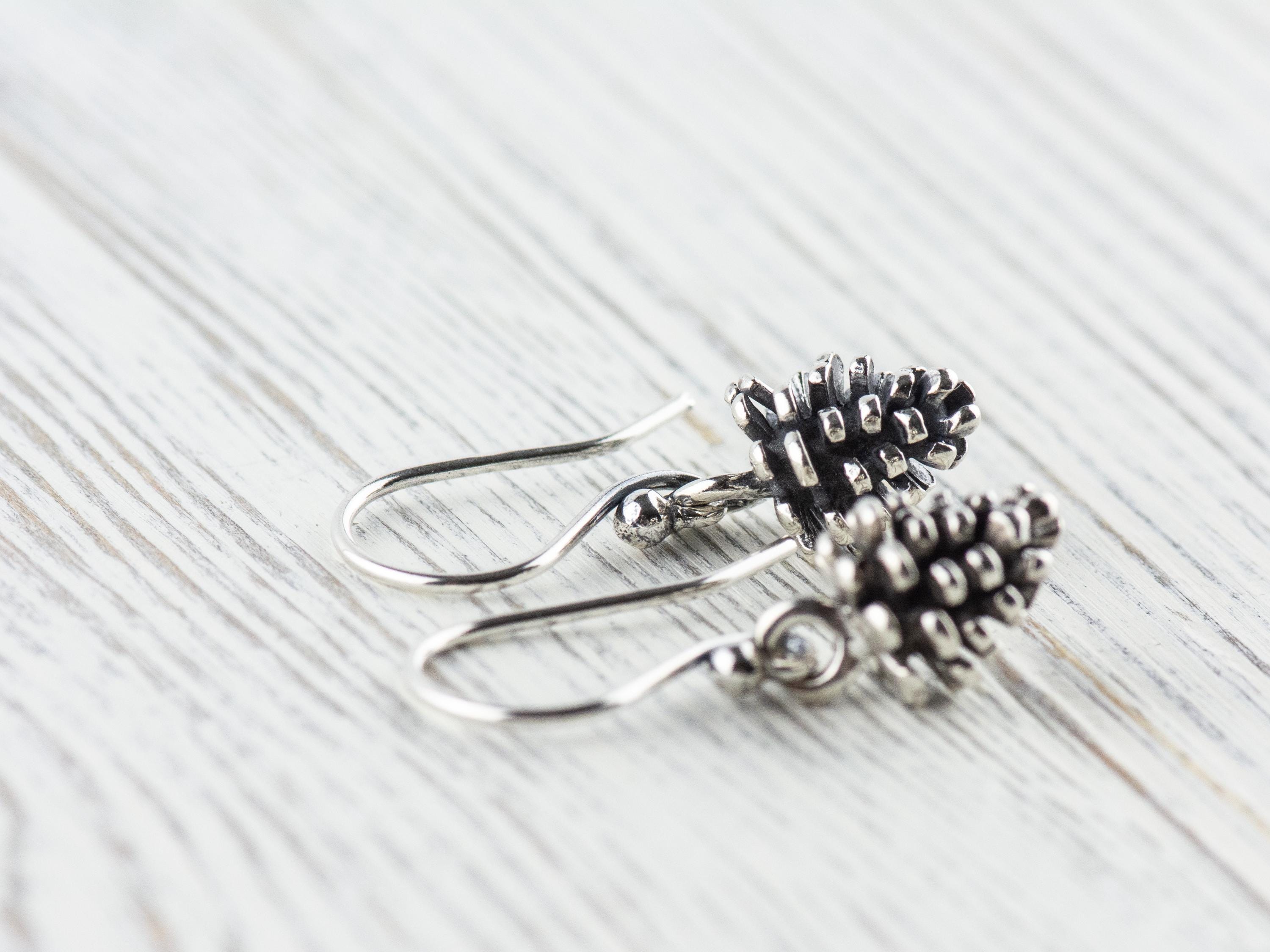 Pine Cone .925 Sterling Silver Charm Earrings • Nature-Inspired Woodsy Jewelry • Cute Outdoorsy Earrings • Rustic Minimalist Style