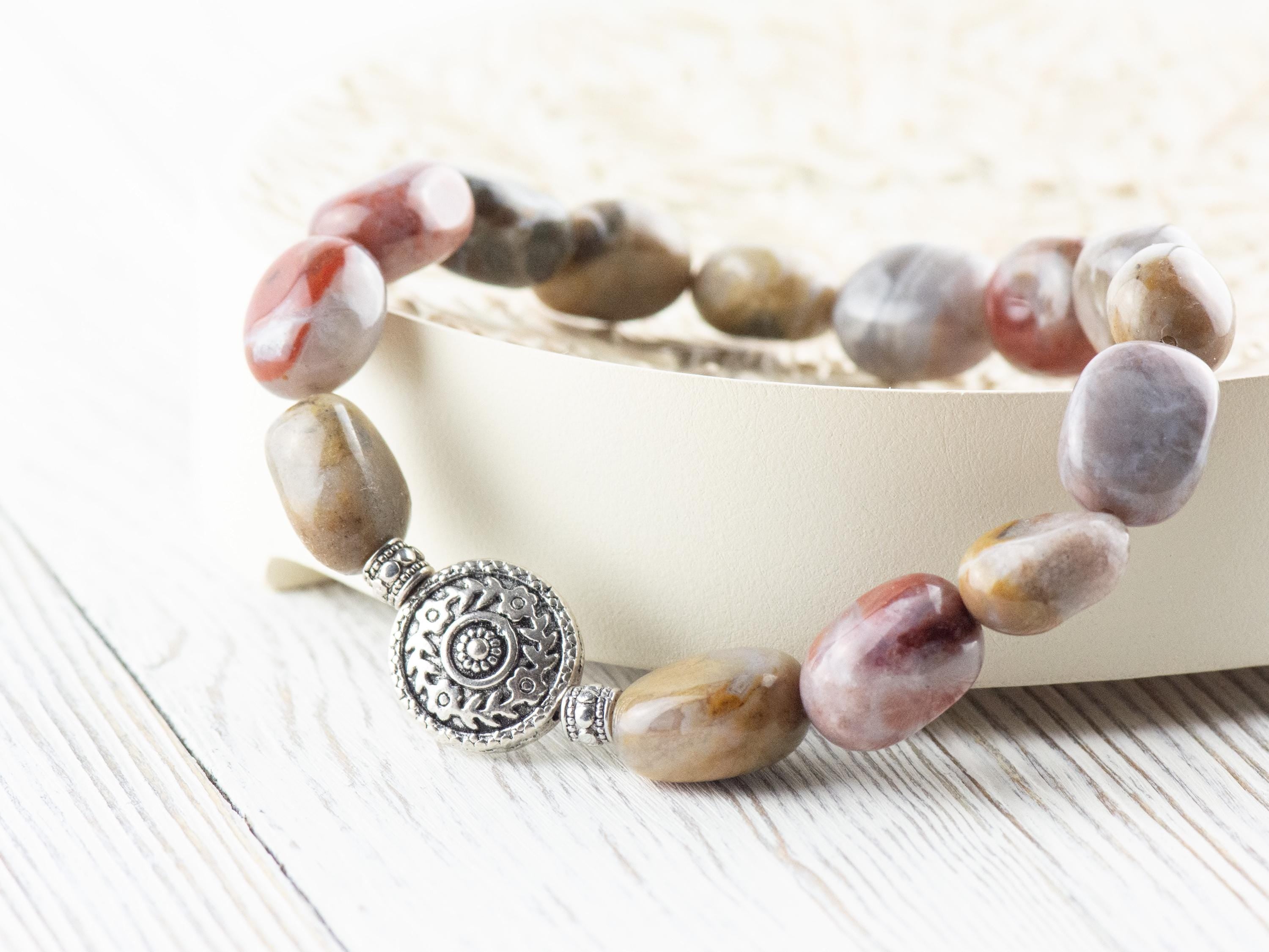 Ocean Jasper Gemstone Beaded Stretch Bracelet • Nature Inspired Handmade Semiprecious Jewelry • Stackable Smooth Stone Fashion Accessory