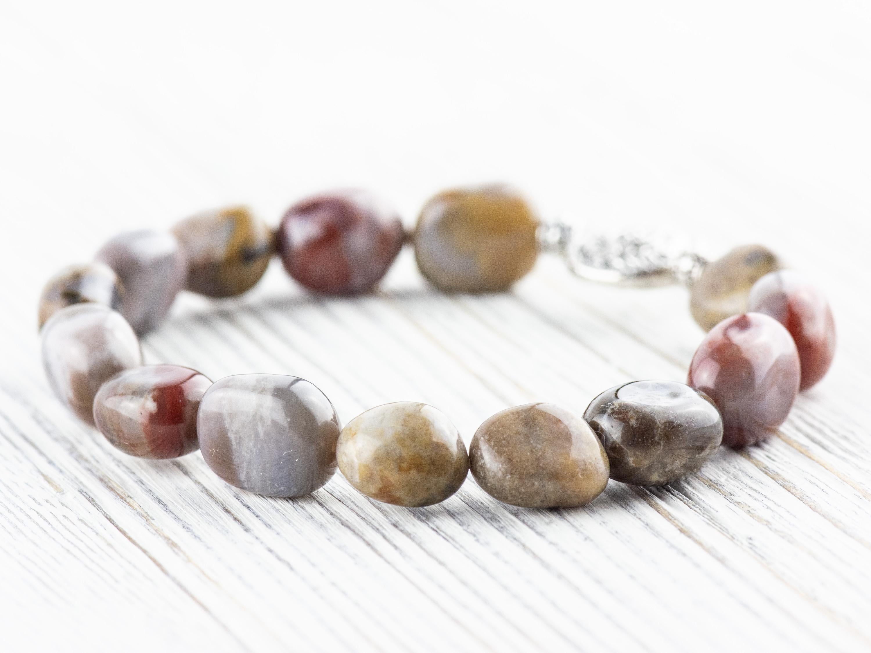 Ocean Jasper Gemstone Beaded Stretch Bracelet • Nature Inspired Handmade Semiprecious Jewelry • Stackable Smooth Stone Fashion Accessory