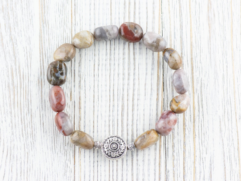 Ocean Jasper Gemstone Beaded Stretch Bracelet • Nature Inspired Handmade Semiprecious Jewelry • Stackable Smooth Stone Fashion Accessory