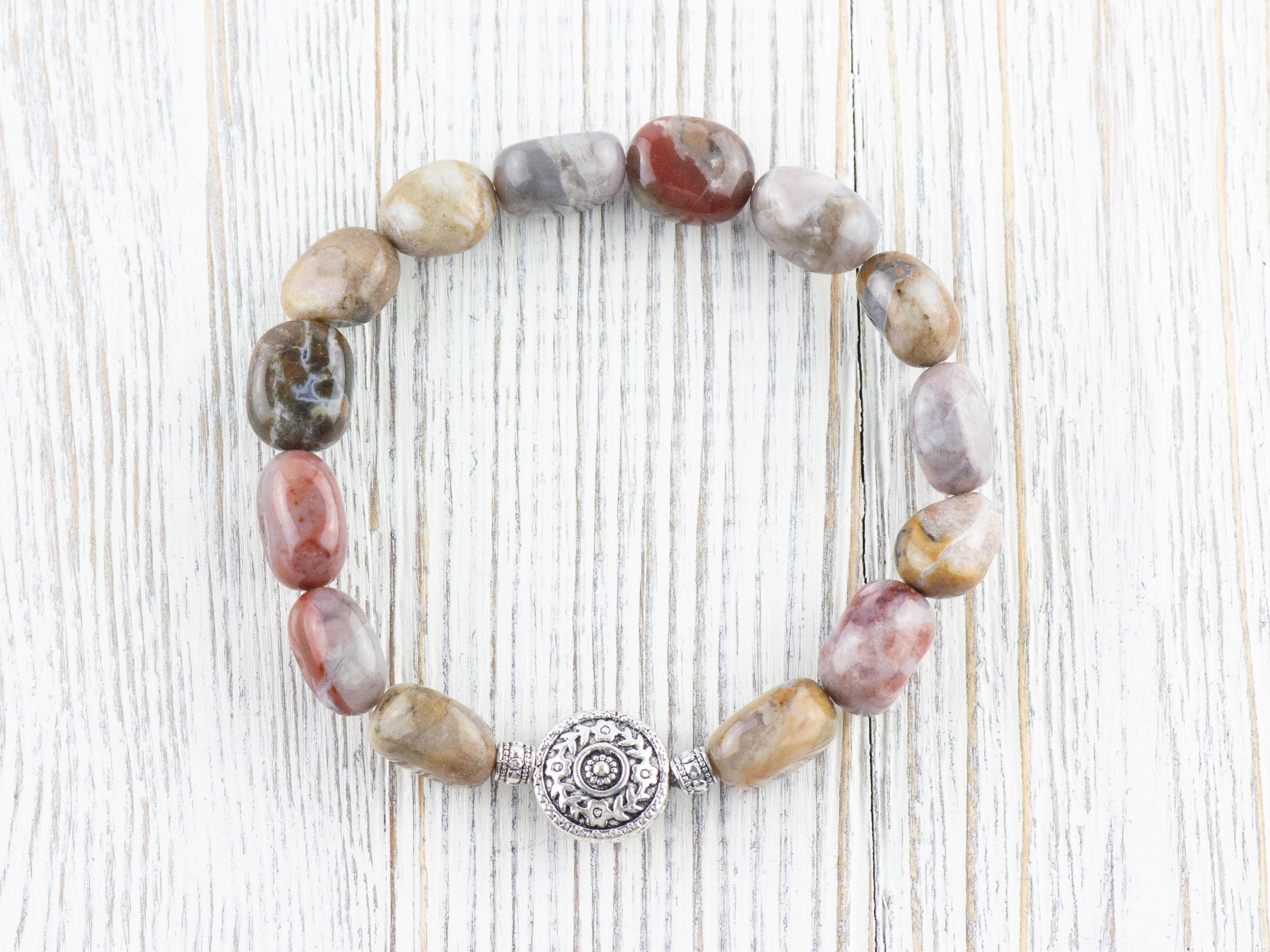 Ocean Jasper Gemstone Beaded Stretch Bracelet • Nature Inspired Handmade Semiprecious Jewelry • Stackable Smooth Stone Fashion Accessory
