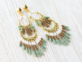 Desert Plain Boho Fringe Statement Earrings • Handmade Seed Bead Jewelry • Funky Shiny Gold Long Chandelair Earrings • Bold Western Vibe