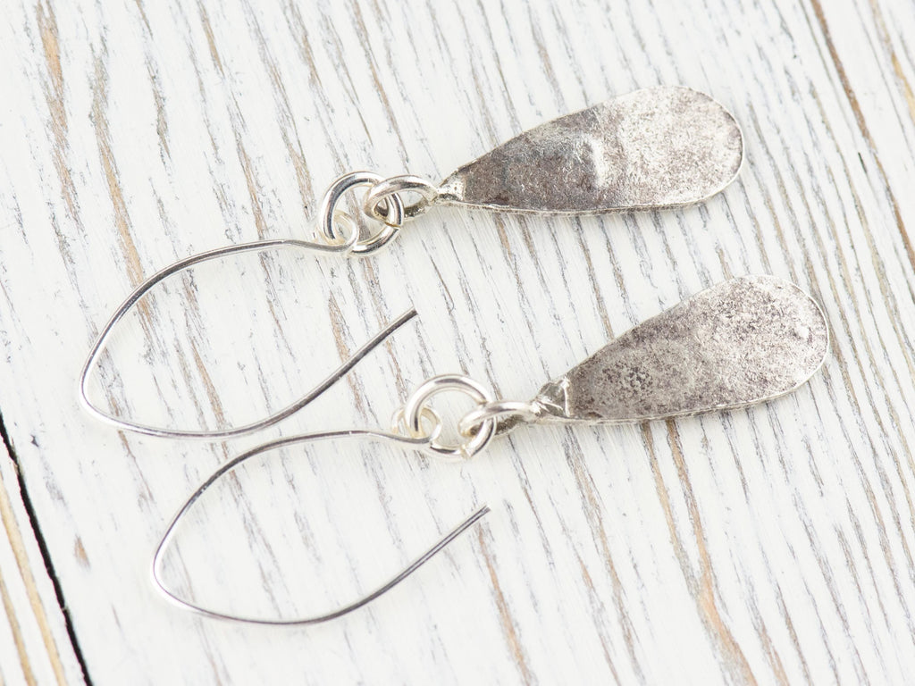 Flower Teardrop Hill Tribe Antiqued Fine Silver Earrings • Nature Themed Boho Minimalist Jewelry • Hypoallergenic Cute Dainty Earrings