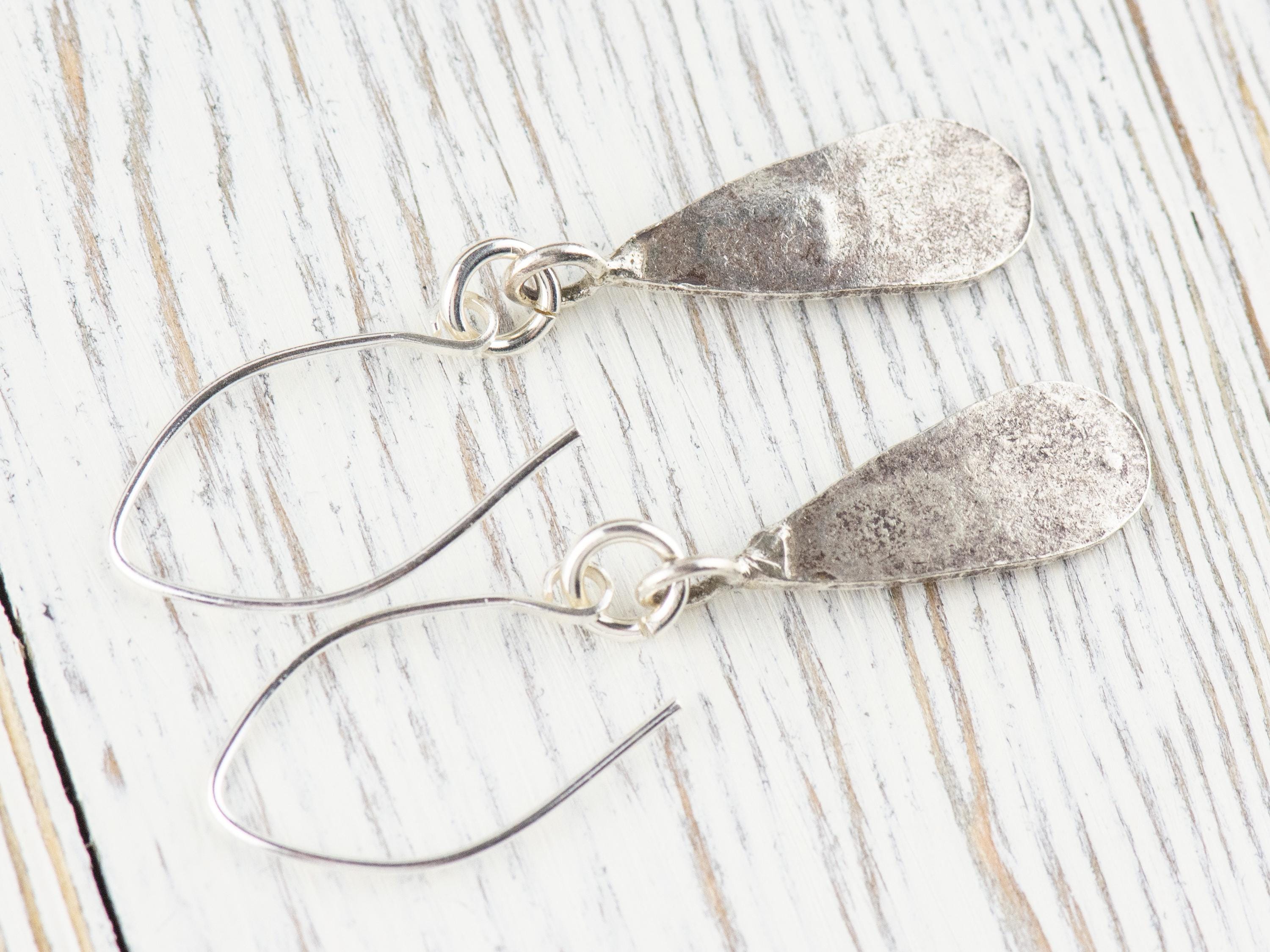 Flower Teardrop Hill Tribe Antiqued Fine Silver Earrings • Nature Themed Boho Minimalist Jewelry • Hypoallergenic Cute Dainty Earrings