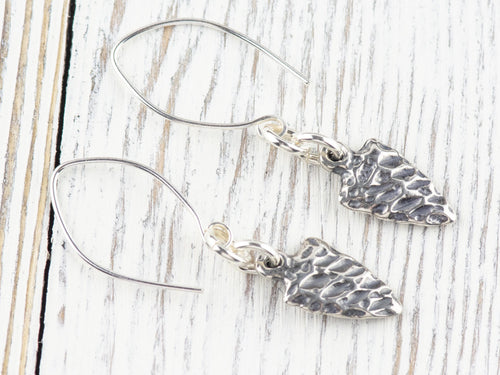 Arrowhead .925 Sterling Silver Charm Earrings • Boho Minimalist Jewelry • Hypoallergenic Hill Tribe Fine Silver Ear Wires • Cute Earrings