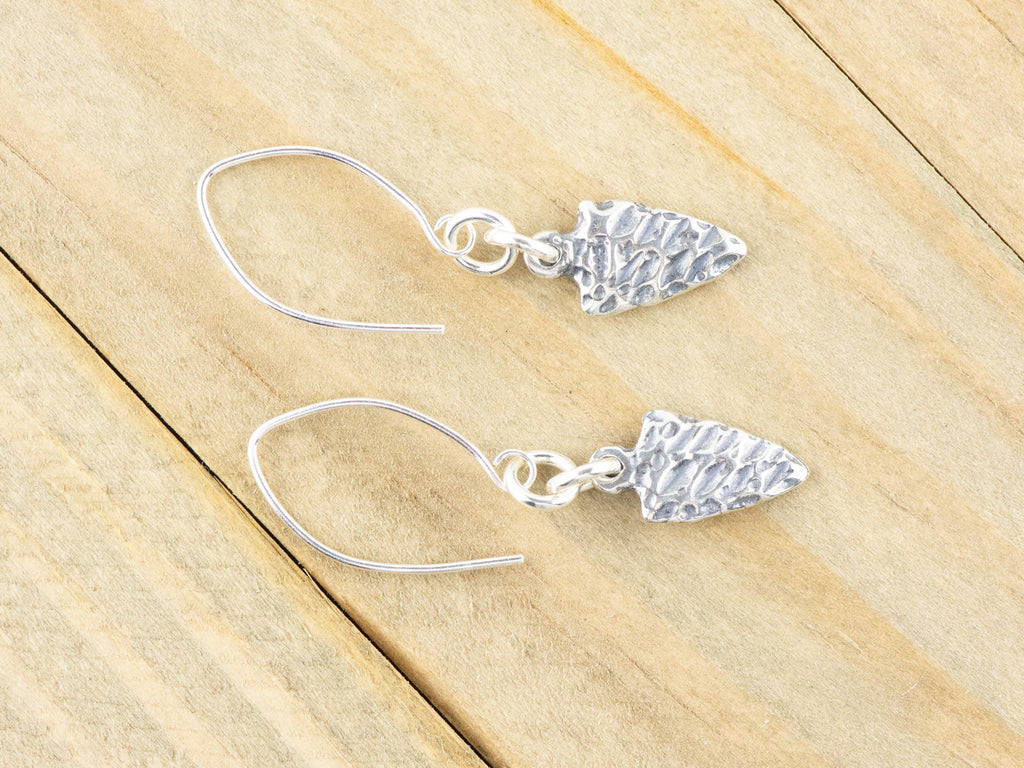 Arrowhead .925 Sterling Silver Charm Earrings • Boho Minimalist Jewelry • Hypoallergenic Hill Tribe Fine Silver Ear Wires • Cute Earrings