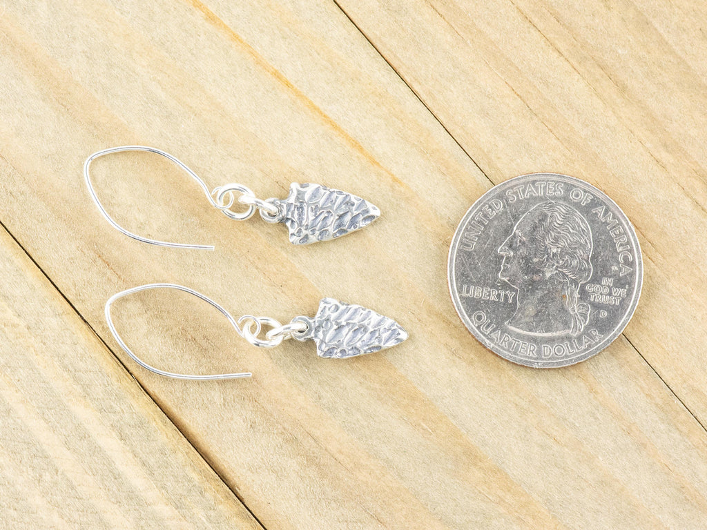 Arrowhead .925 Sterling Silver Charm Earrings • Boho Minimalist Jewelry • Hypoallergenic Hill Tribe Fine Silver Ear Wires • Cute Earrings