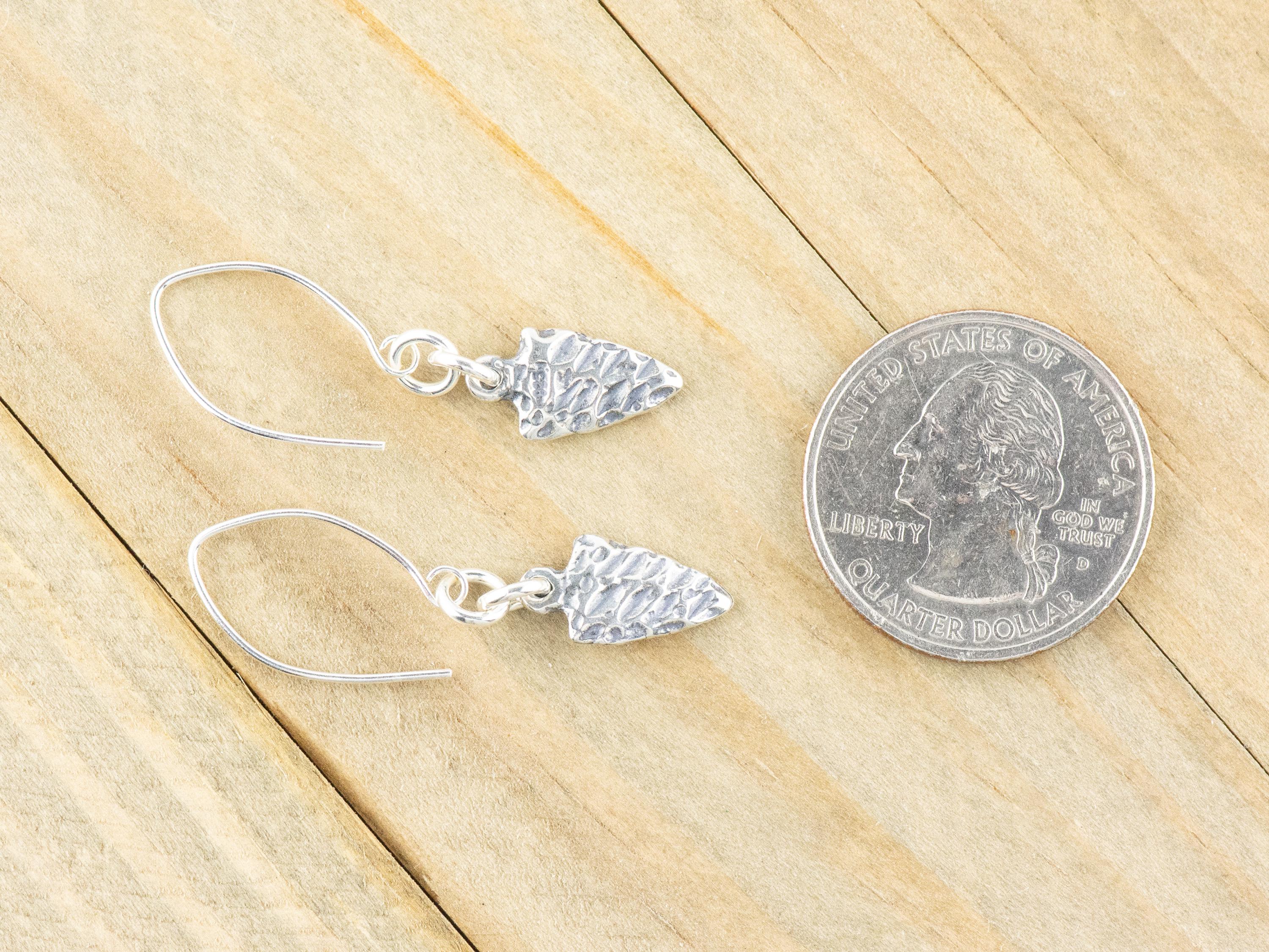 Arrowhead .925 Sterling Silver Charm Earrings • Boho Minimalist Jewelry • Hypoallergenic Hill Tribe Fine Silver Ear Wires • Cute Earrings
