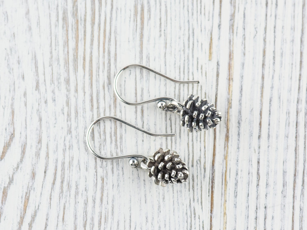 Pine Cone .925 Sterling Silver Charm Earrings • Nature-Inspired Woodsy Jewelry • Cute Outdoorsy Earrings • Rustic Minimalist Style
