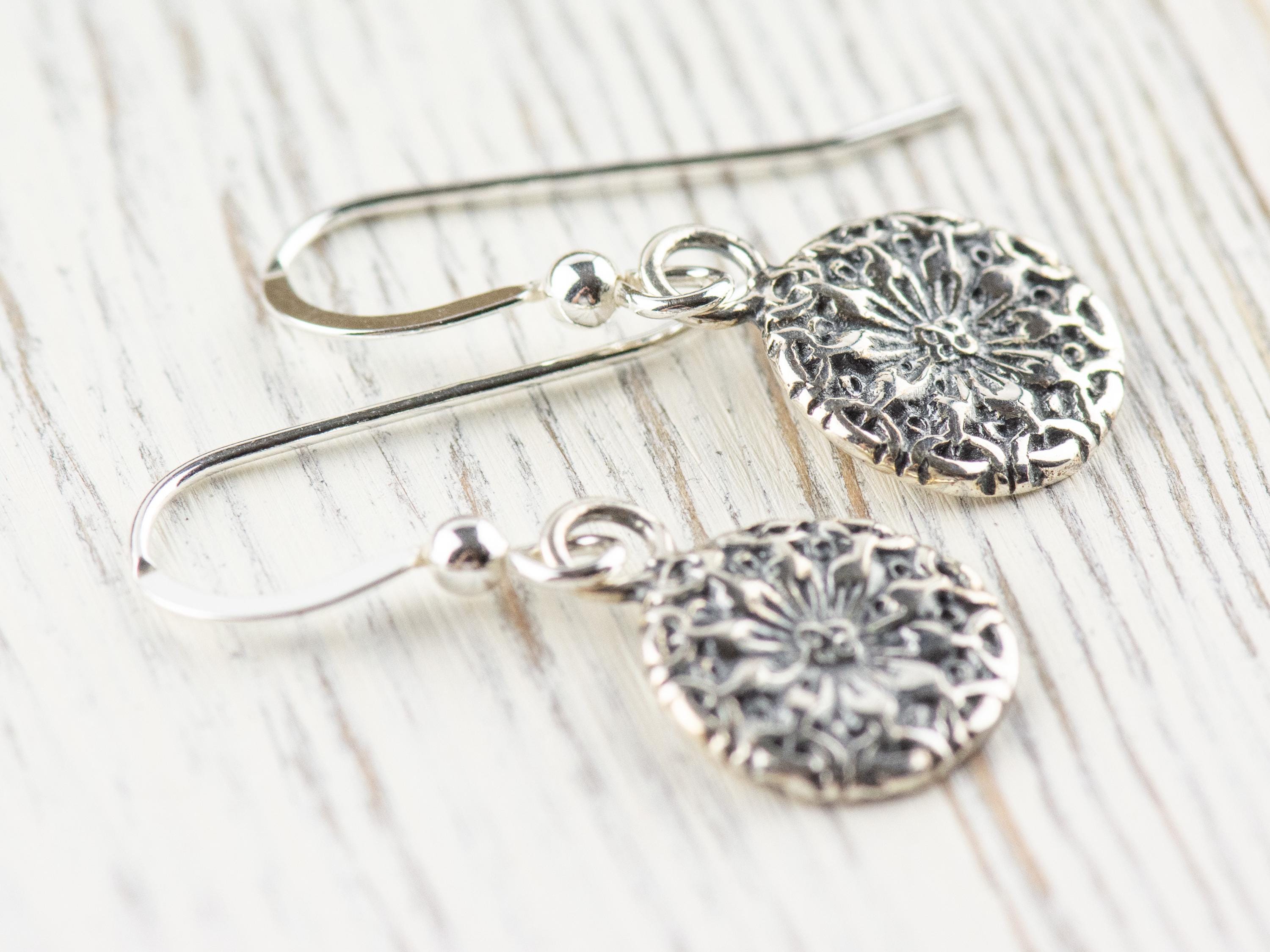 Sunflower Charm Sterling Silver Flower Earrings • Nature Themed Boho Minimalist Jewelry • Hypoallergenic Shiny .925 Cute Dainty Earrings