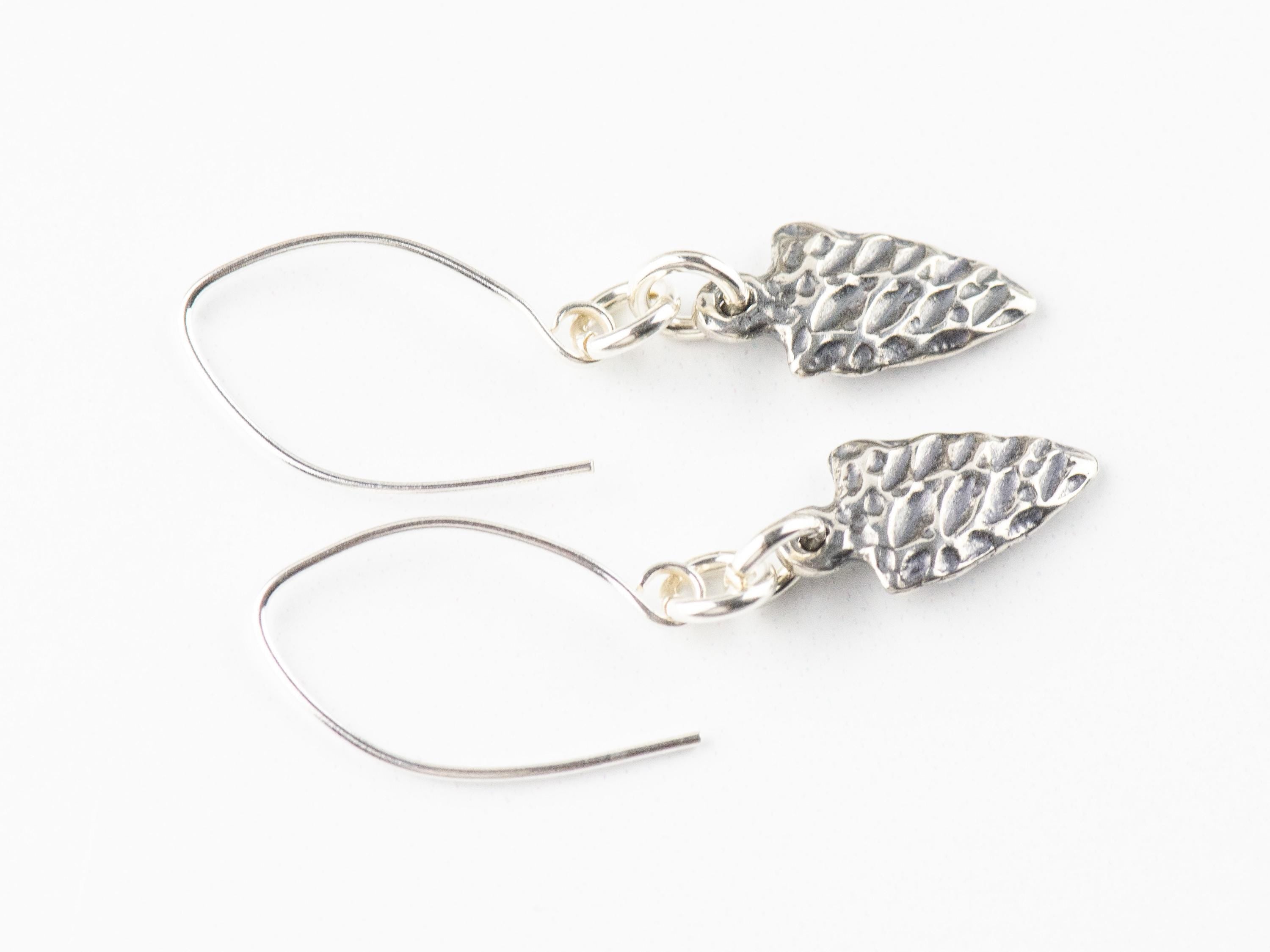 Arrowhead .925 Sterling Silver Charm Earrings • Boho Minimalist Jewelry • Hypoallergenic Hill Tribe Fine Silver Ear Wires • Cute Earrings