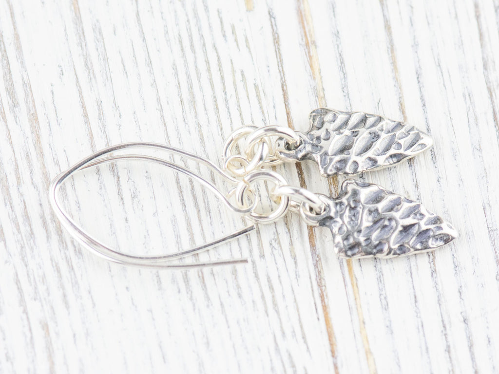 Arrowhead .925 Sterling Silver Charm Earrings • Boho Minimalist Jewelry • Hypoallergenic Hill Tribe Fine Silver Ear Wires • Cute Earrings