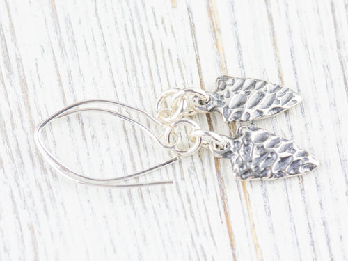 Arrowhead .925 Sterling Silver Charm Earrings • Boho Minimalist Jewelry • Hypoallergenic Hill Tribe Fine Silver Ear Wires • Cute Earrings