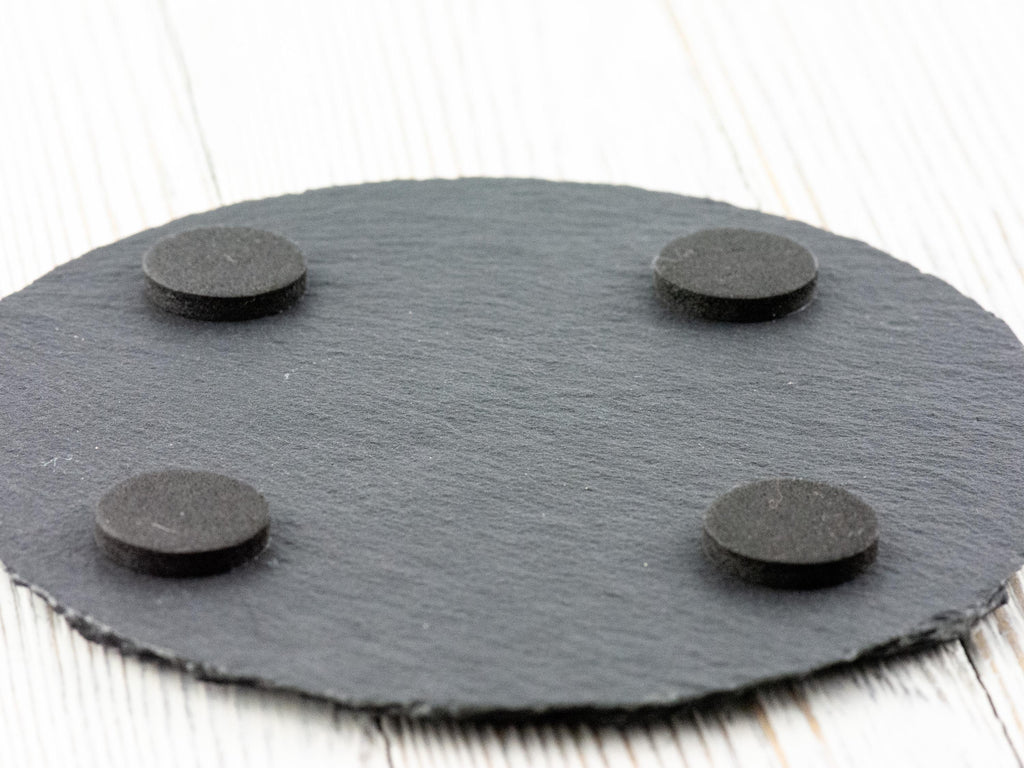 Floral Bumble Bee #1 Black Slate Round Coaster • Laser-Engraved Rustic Barware
