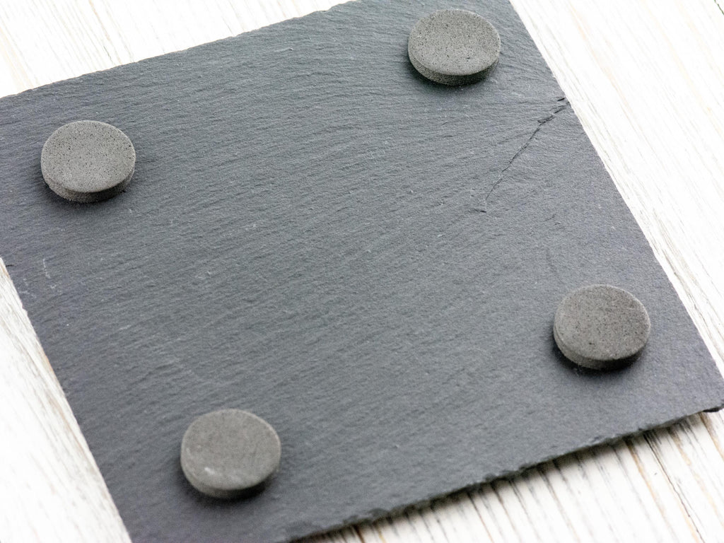 Laser Engraved Dandelion Black Slate Square Coaster • Rustic Barware