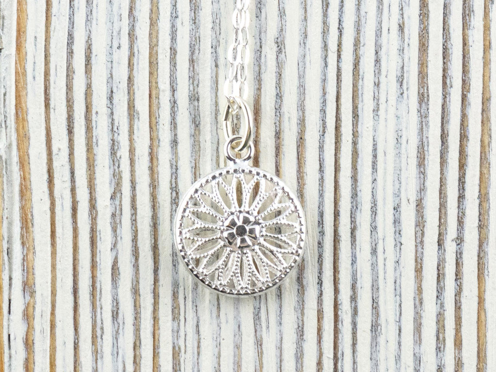 Sterling Silver Puffed Flower Pendant Necklace • Simple Dainty Minimalist Necklace • Best .925 Jewelry Gift for Her • Floral Necklace