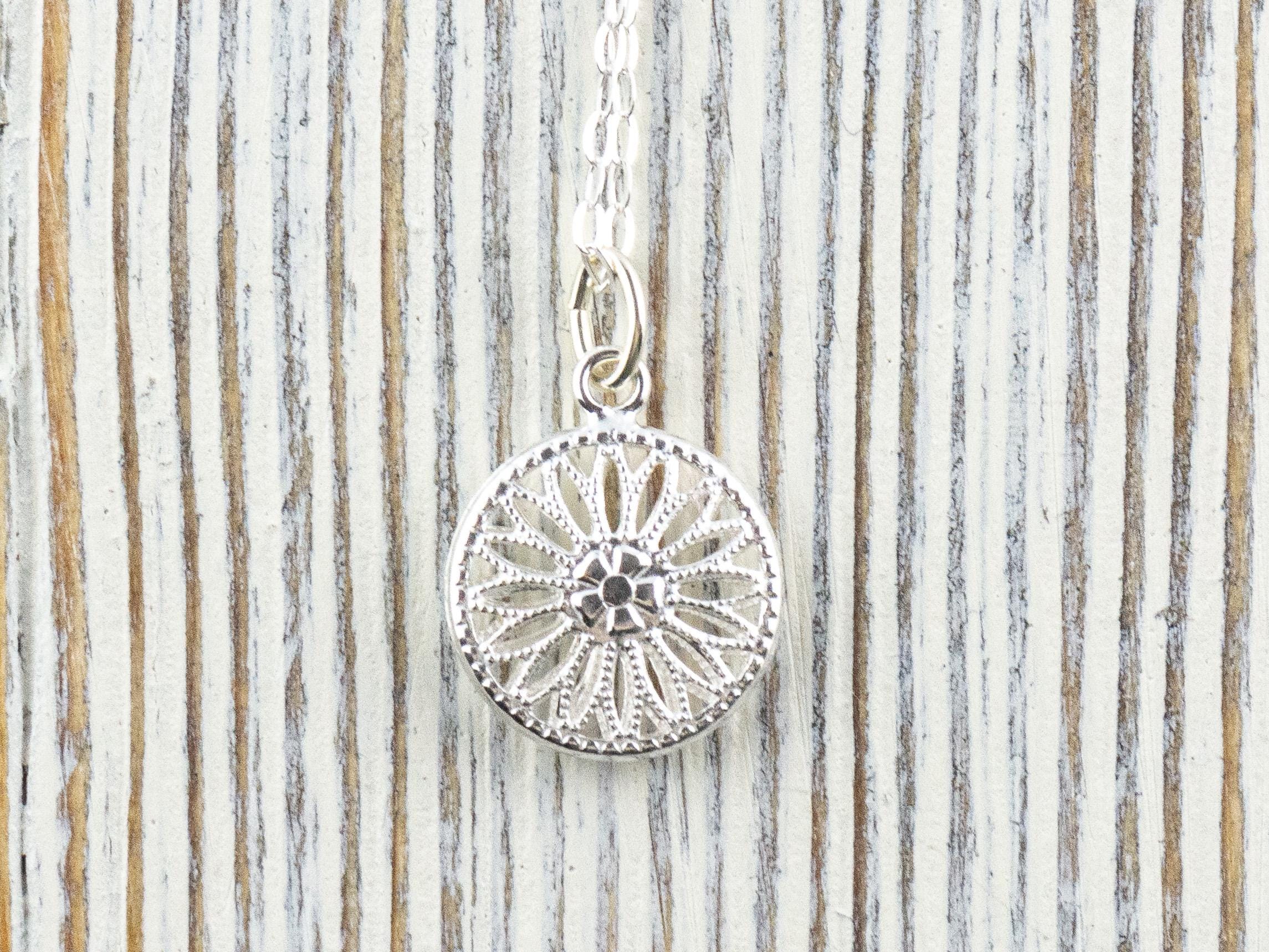 Sterling Silver Puffed Flower Pendant Necklace • Simple Dainty Minimalist Necklace • Best .925 Jewelry Gift for Her • Floral Necklace