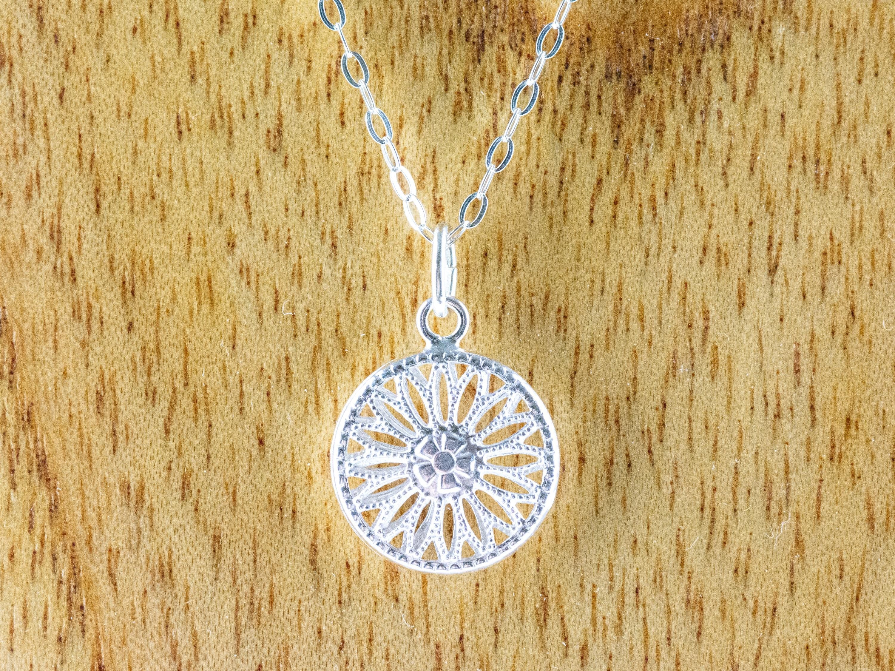 Sterling Silver Puffed Flower Pendant Necklace • Simple Dainty Minimalist Necklace • Best .925 Jewelry Gift for Her • Floral Necklace