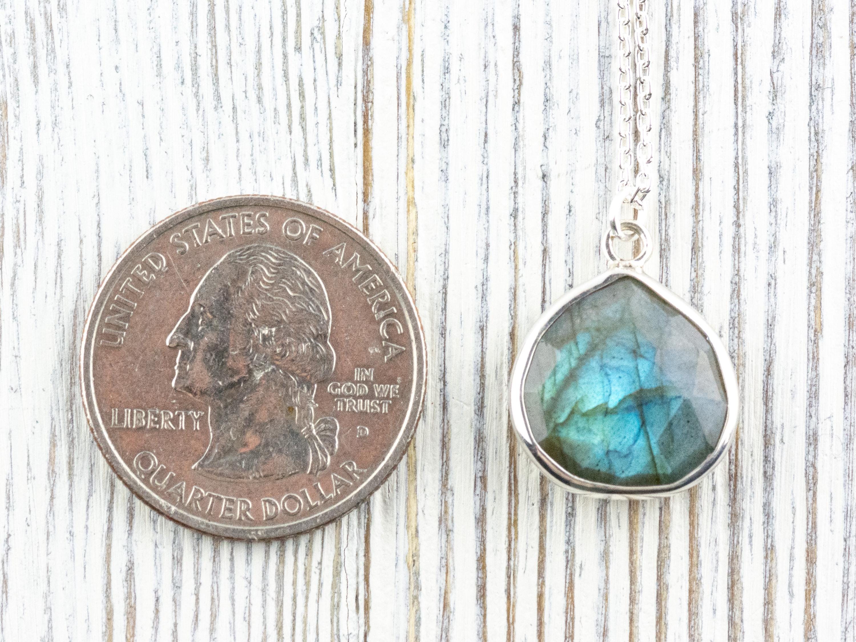 Sterling Silver Labradorite Teardrop Pendant Necklace • Simple Minimalist Necklace • Best .925 Jewelry Gift for Her • Gemstone Jewelry