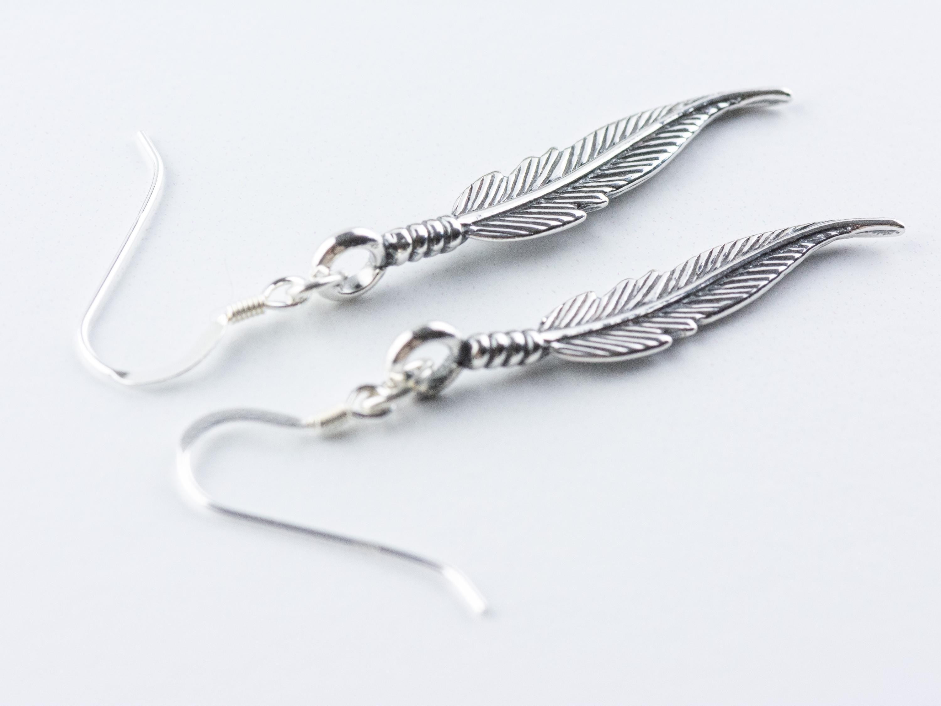 Feather .925 Sterling Silver Earrings • Nature-Themed Boho Minimalist Jewelry • Hypoallergenic Cute Dainty Drop Earrings