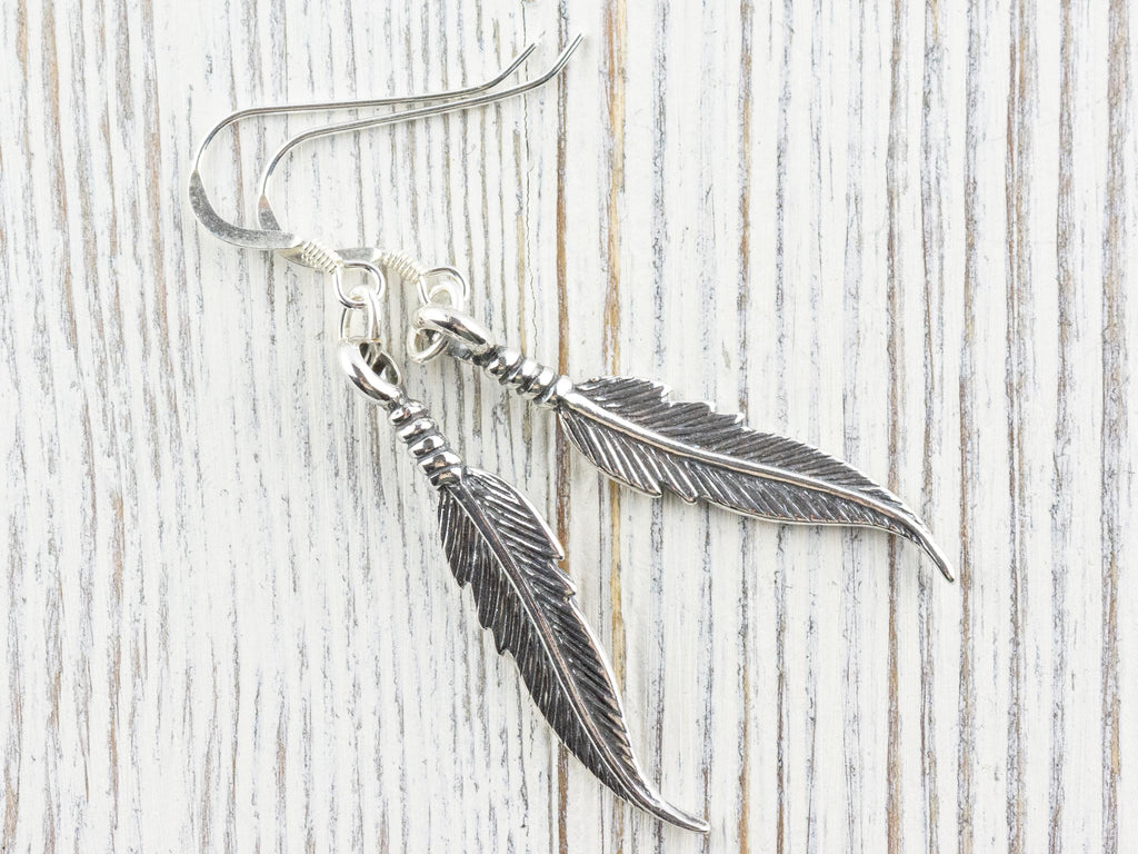 Feather .925 Sterling Silver Earrings • Nature-Themed Boho Minimalist Jewelry • Hypoallergenic Cute Dainty Drop Earrings