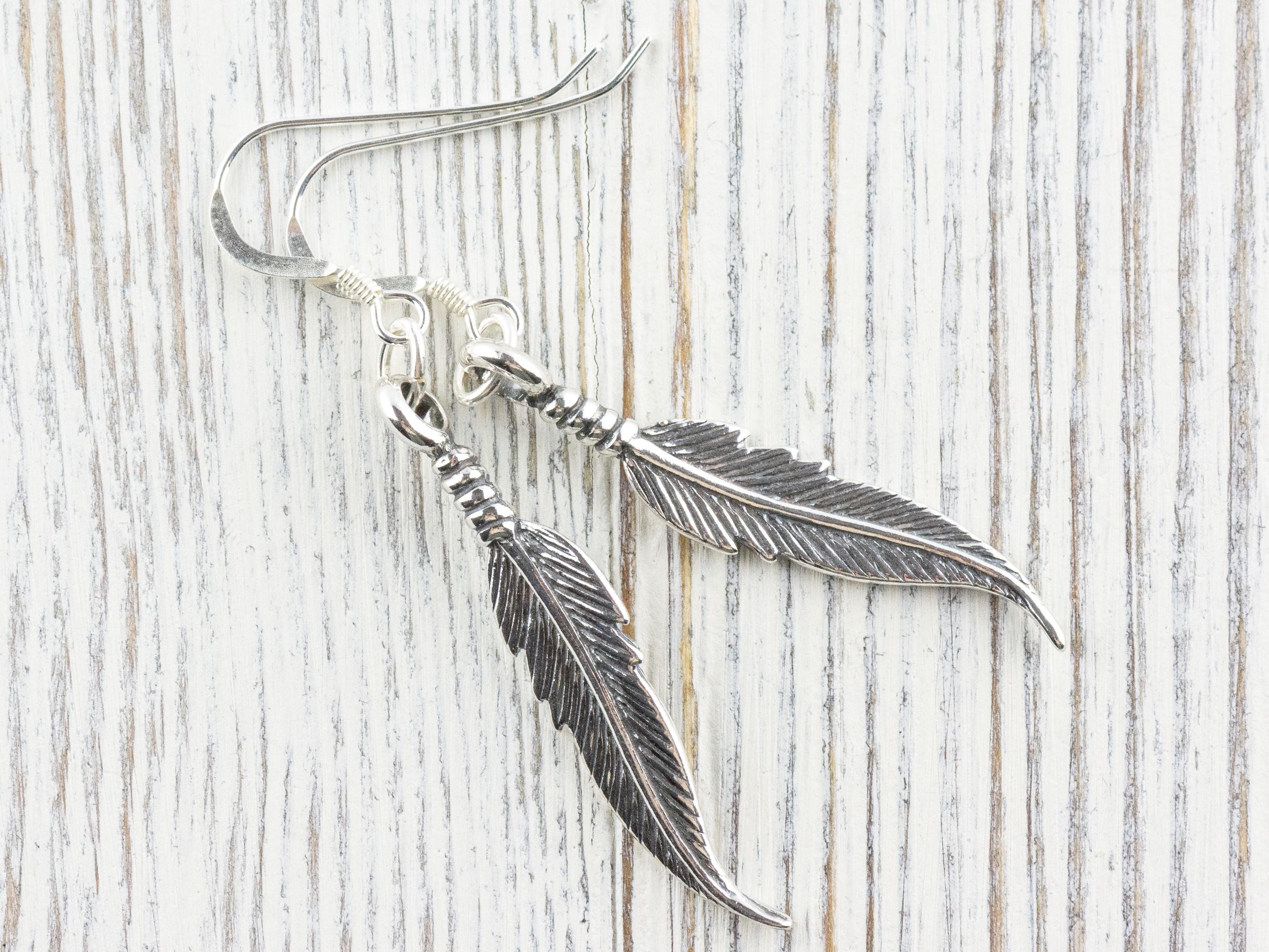 Feather .925 Sterling Silver Earrings • Nature-Themed Boho Minimalist Jewelry • Hypoallergenic Cute Dainty Drop Earrings