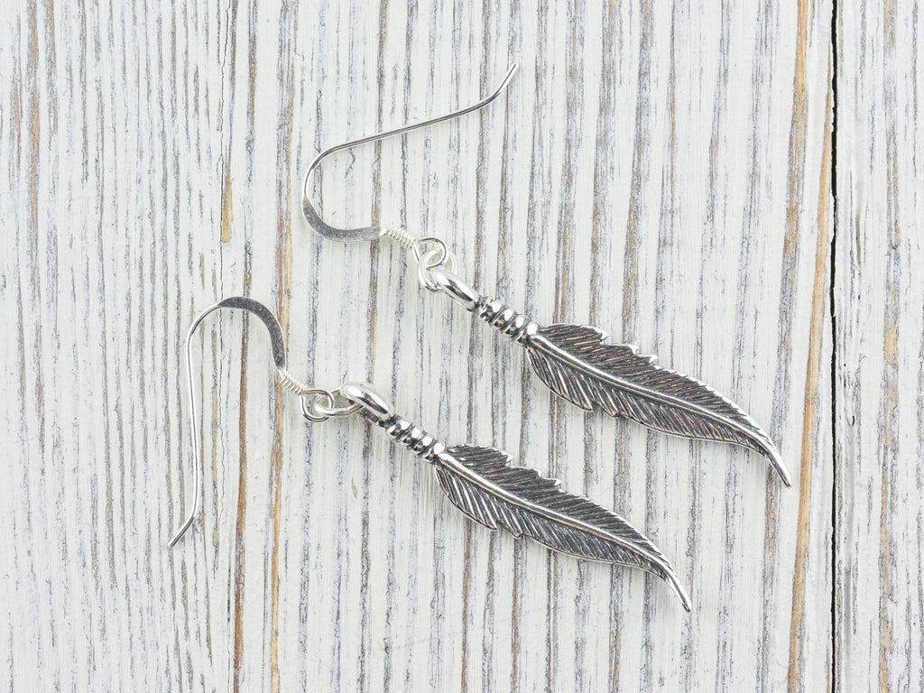 Feather .925 Sterling Silver Earrings • Nature-Themed Boho Minimalist Jewelry • Hypoallergenic Cute Dainty Drop Earrings