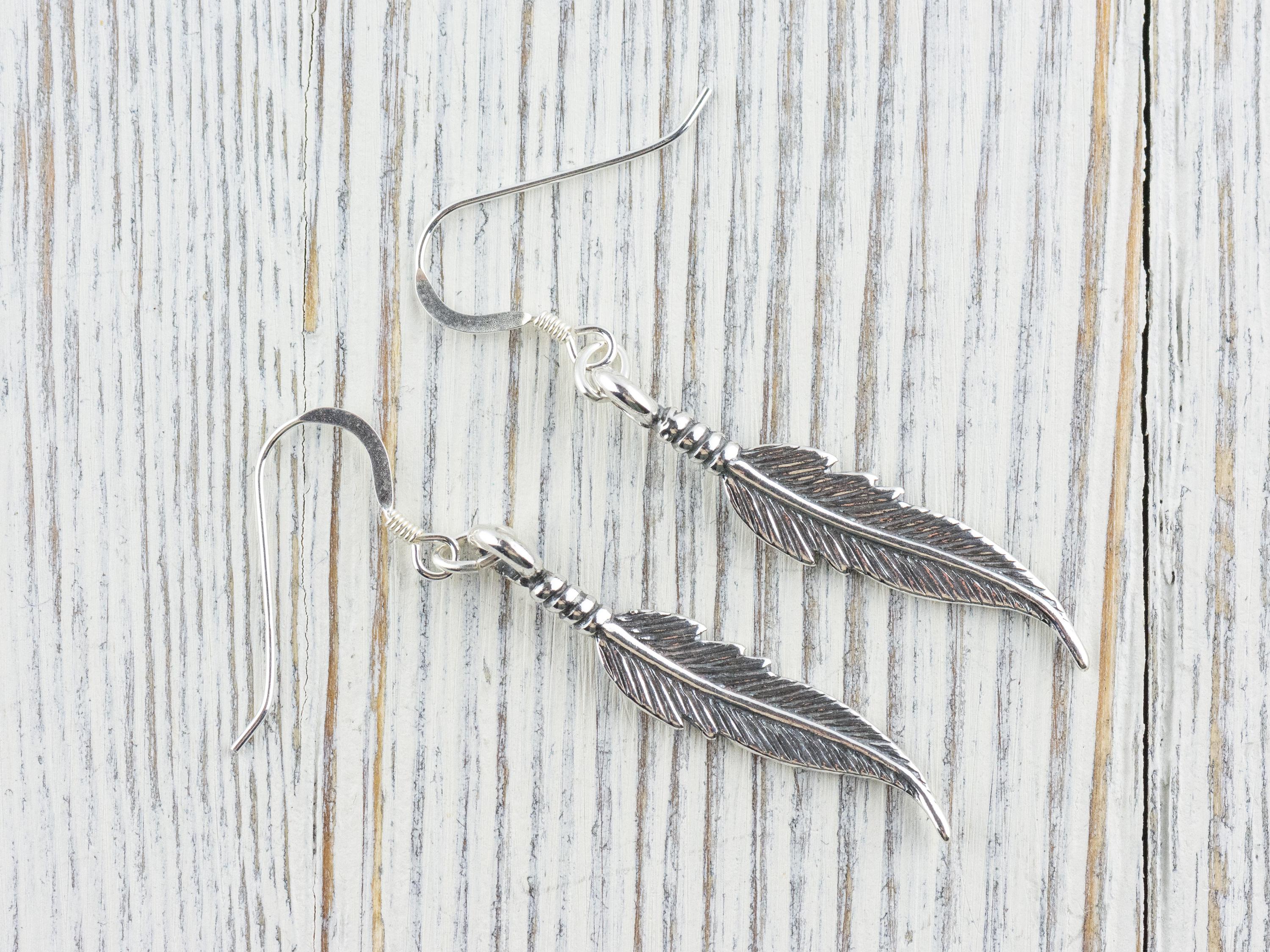 Feather .925 Sterling Silver Earrings • Nature-Themed Boho Minimalist Jewelry • Hypoallergenic Cute Dainty Drop Earrings