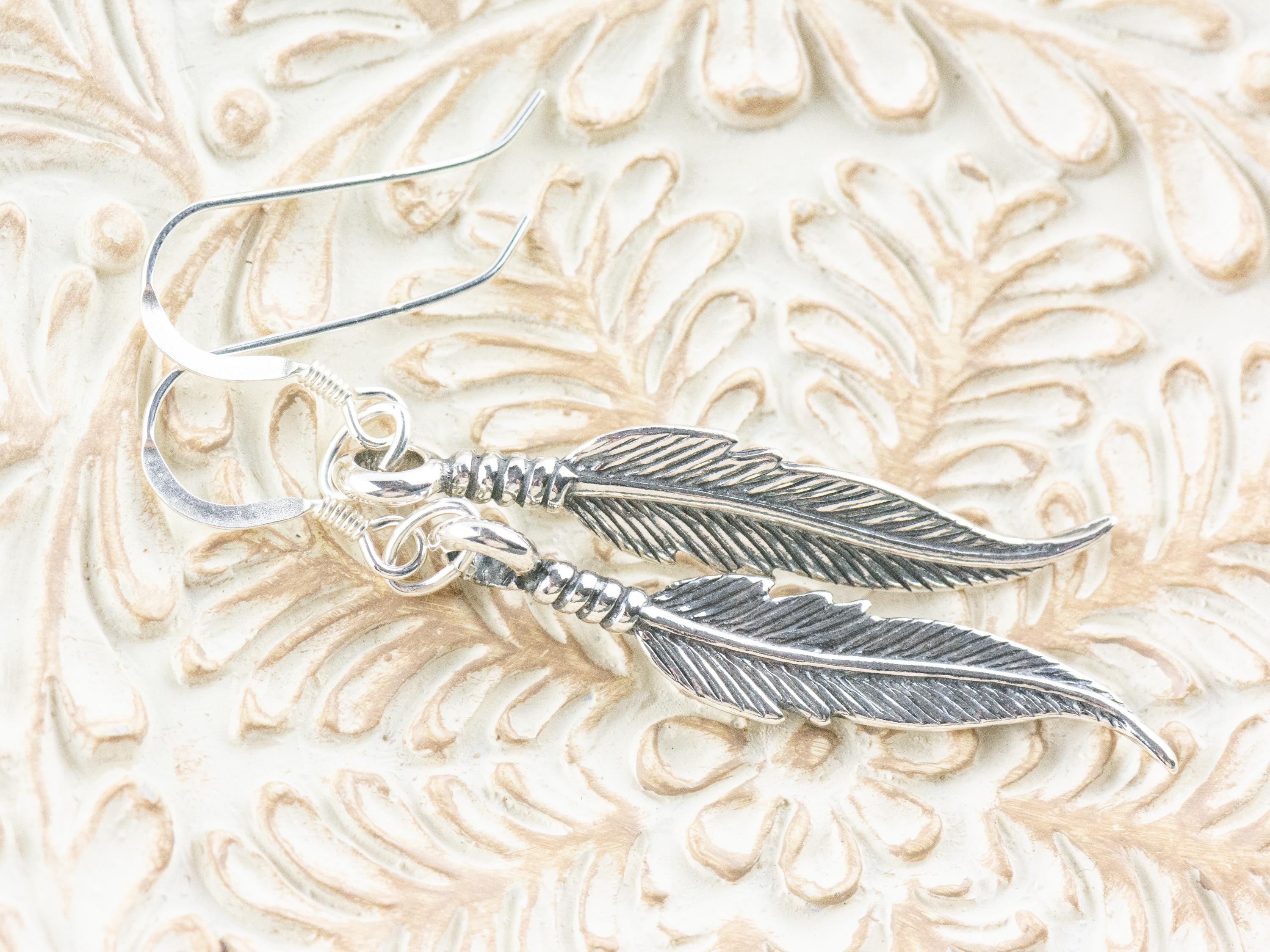 Feather .925 Sterling Silver Earrings • Nature-Themed Boho Minimalist Jewelry • Hypoallergenic Cute Dainty Drop Earrings