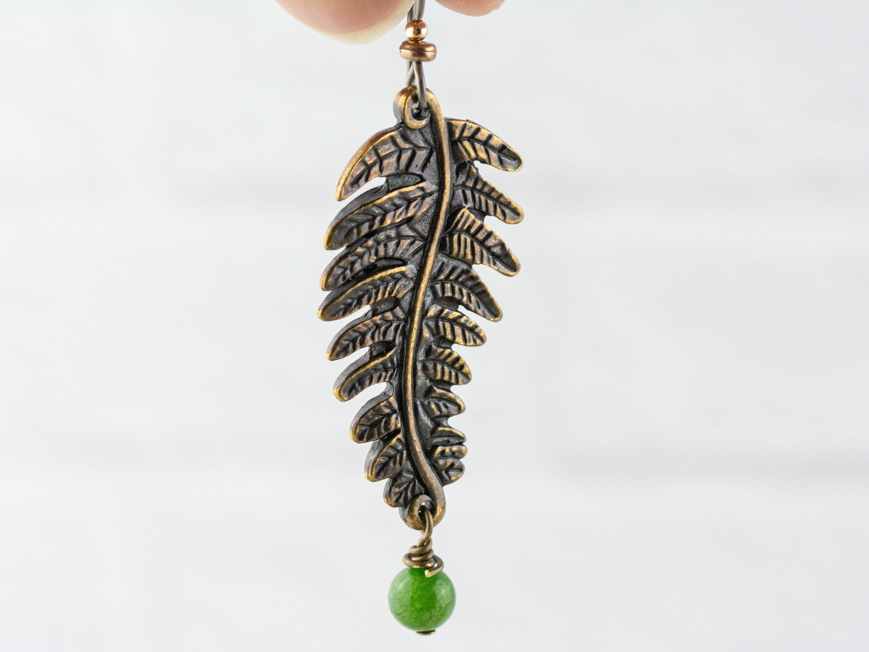 Fern Green Chalcedony Dangle Earrings • Nature-Themed Boho Jewelry • Lead-Free Pewter Earthy Drop Earrings • Unique Earrings • Handmade Gift