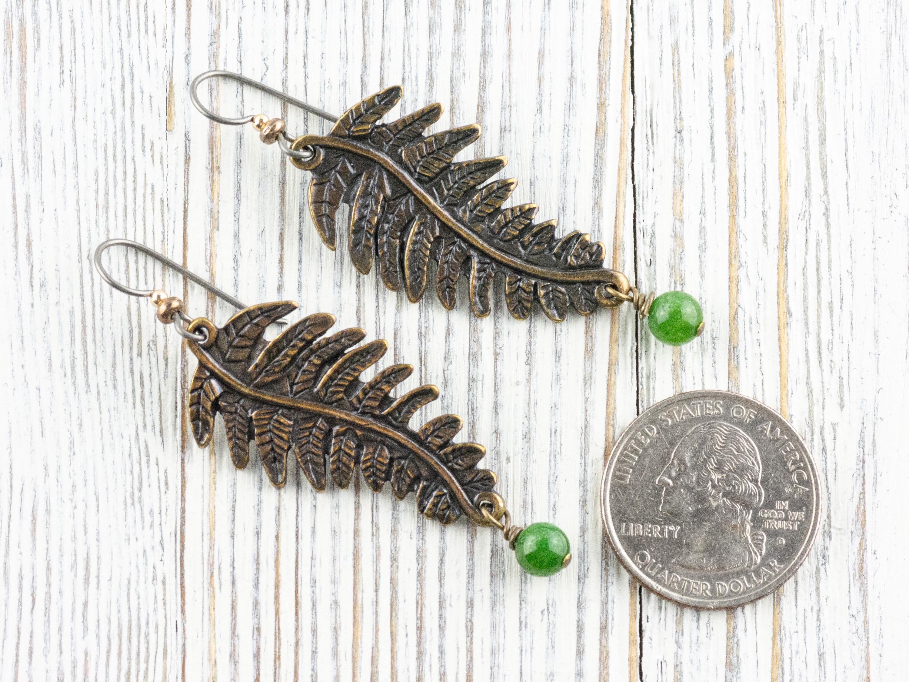 Fern Green Chalcedony Dangle Earrings • Nature-Themed Boho Jewelry • Lead-Free Pewter Earthy Drop Earrings • Unique Earrings • Handmade Gift