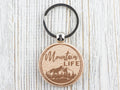 Mountain Life Natural Wood Keychain • Laser-Engraved Stainless Steel Keyring • Double-Sided