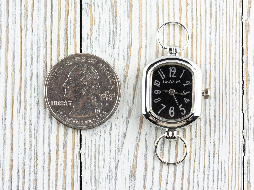 Black Dial Silvertone Rectangle Watch Face • DIY Beading Watch • Jewelry Making • Analog • Loops and Battery Included