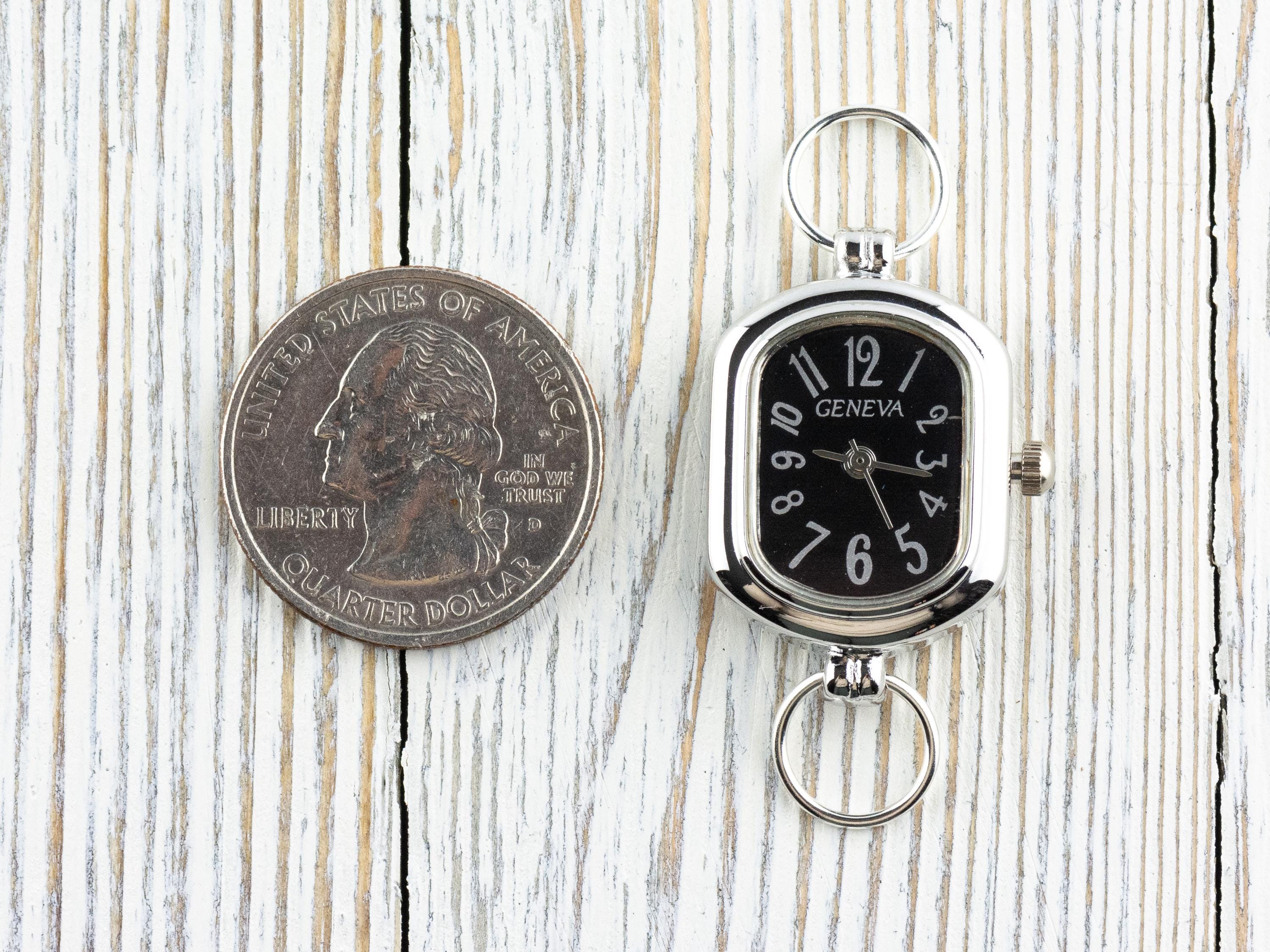 Black Dial Silvertone Rectangle Watch Face • DIY Beading Watch • Jewelry Making • Analog • Loops and Battery Included