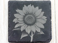 Laser Engraved Sunflower Black Slate Square Coaster • Rustic Barware