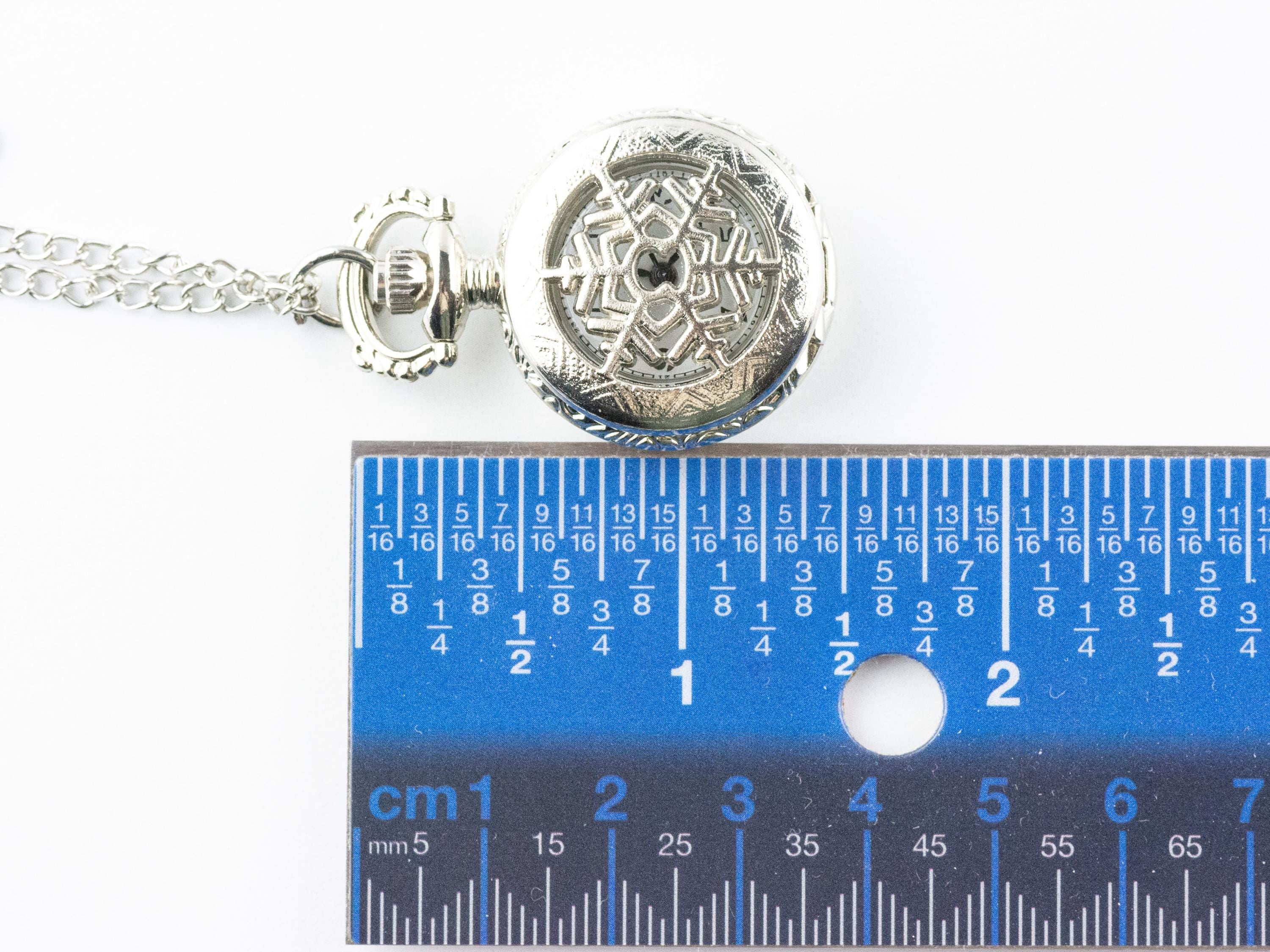 Snowflake Platinum Silver Pocket Watch Long Necklace / Unique Watches / Winter Necklace