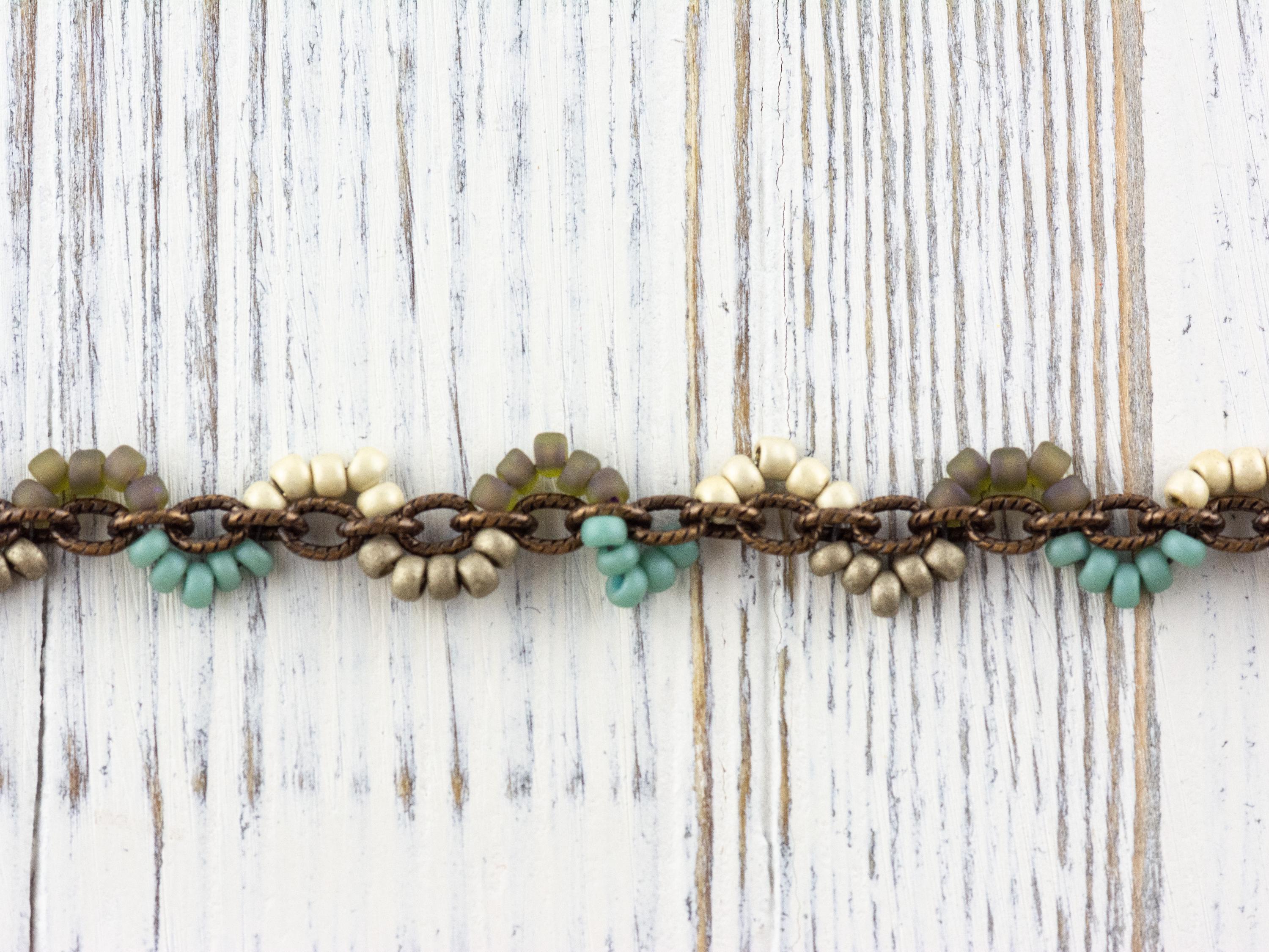 Earth Tone Seed Bead Boho Necklace • Long Brass Chain Tassel Necklace • Nature Inspired Handmade Bohemian Jewelry • Unique Necklace