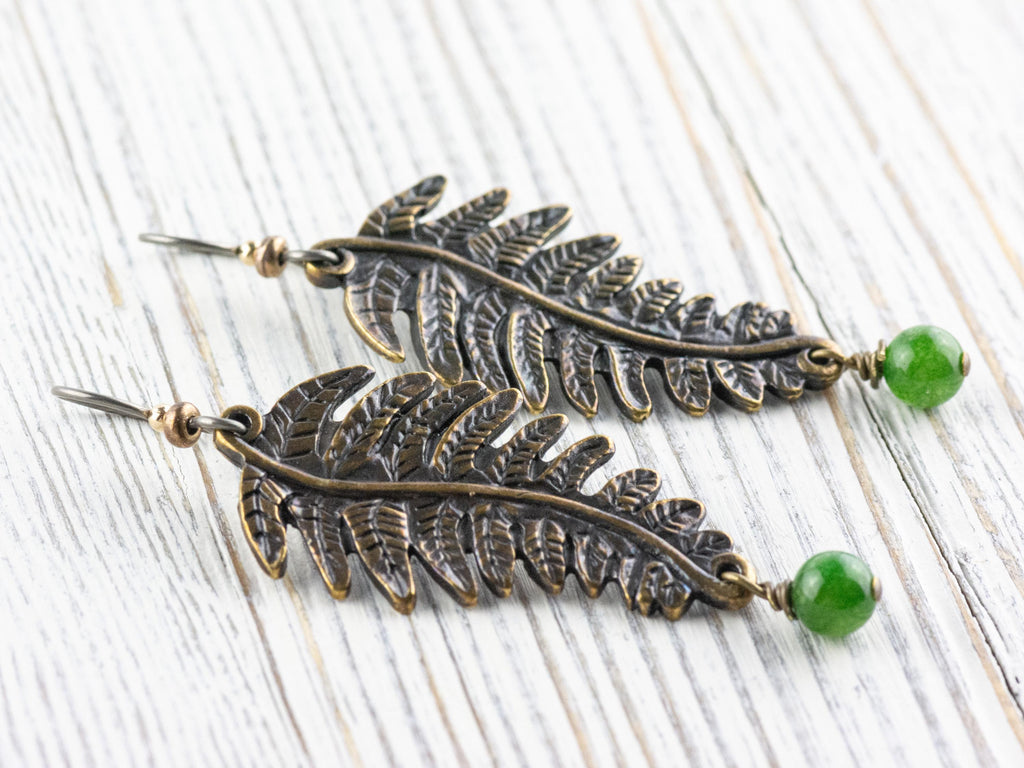 Fern Green Chalcedony Dangle Earrings • Nature-Themed Boho Jewelry • Lead-Free Pewter Earthy Drop Earrings • Unique Earrings • Handmade Gift