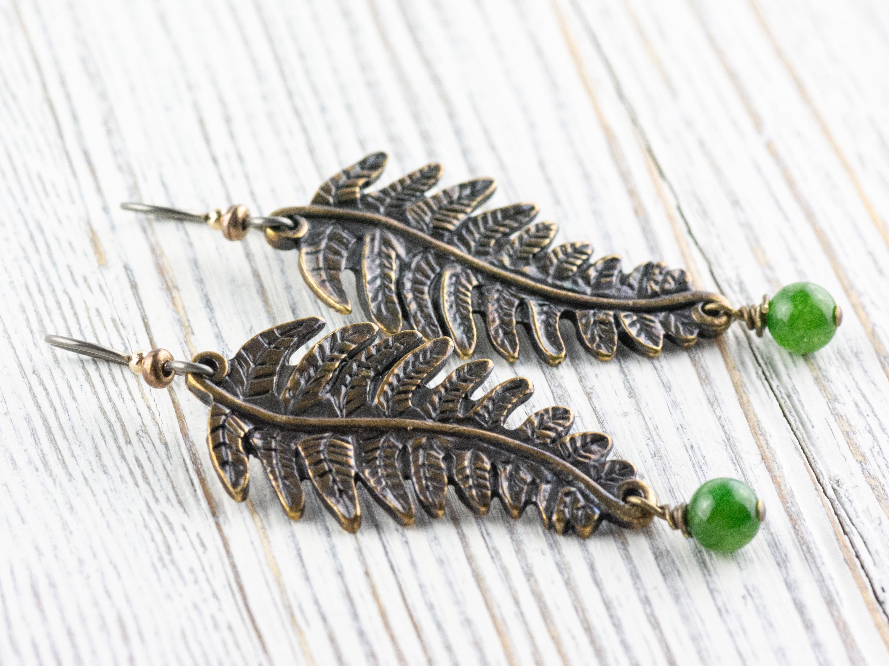 Fern Green Chalcedony Dangle Earrings • Nature-Themed Boho Jewelry • Lead-Free Pewter Earthy Drop Earrings • Unique Earrings • Handmade Gift