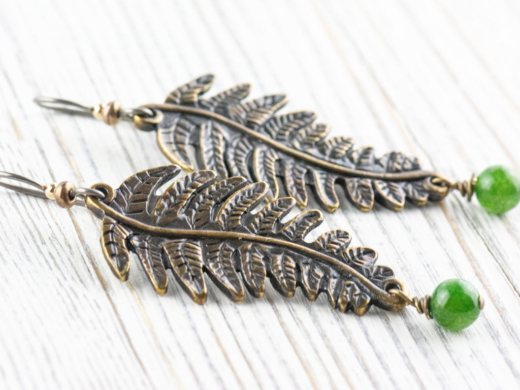 Fern Green Chalcedony Dangle Earrings • Nature-Themed Boho Jewelry • Lead-Free Pewter Earthy Drop Earrings • Unique Earrings • Handmade Gift