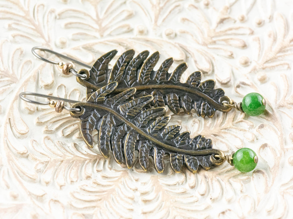 Fern Green Chalcedony Dangle Earrings • Nature-Themed Boho Jewelry • Lead-Free Pewter Earthy Drop Earrings • Unique Earrings • Handmade Gift