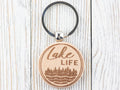 Lake Life Natural Wood Keychain • Laser-Engraved Stainless Steel Keyring • Double-Sided