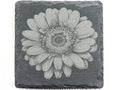 Laser Engraved Gerbera Daisy Black Slate Square Coaster • Rustic Barware