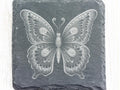 Laser Engraved Butterfly #2 Black Slate Square Coaster • Rustic Barware