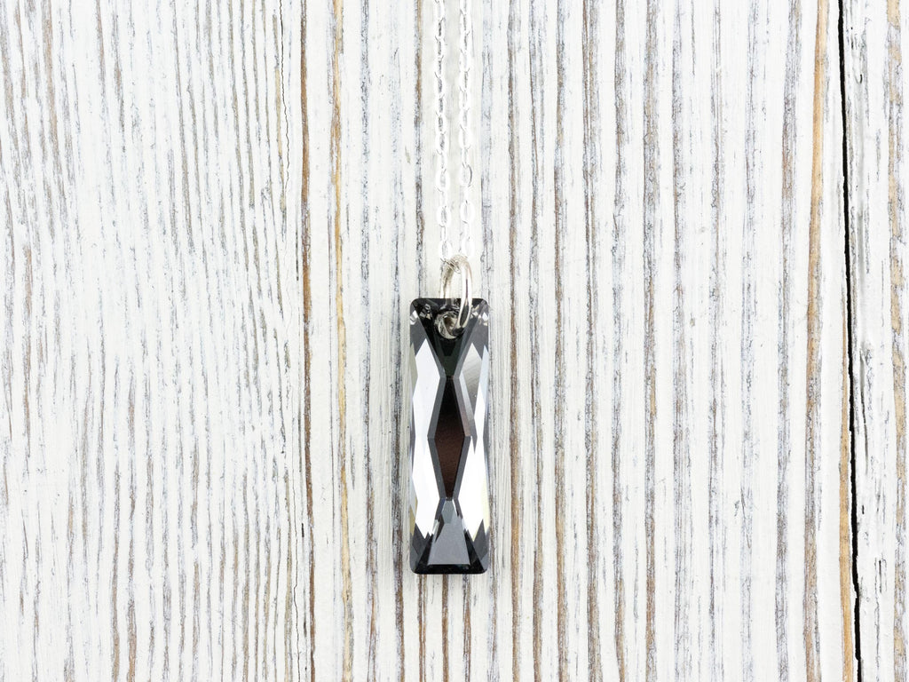 Silver Crystal Queen Baguette Pendant Necklace • Long .925 Sterling Silver Chain Necklace • Handmade Minimalist Jewelry • Gift for Her