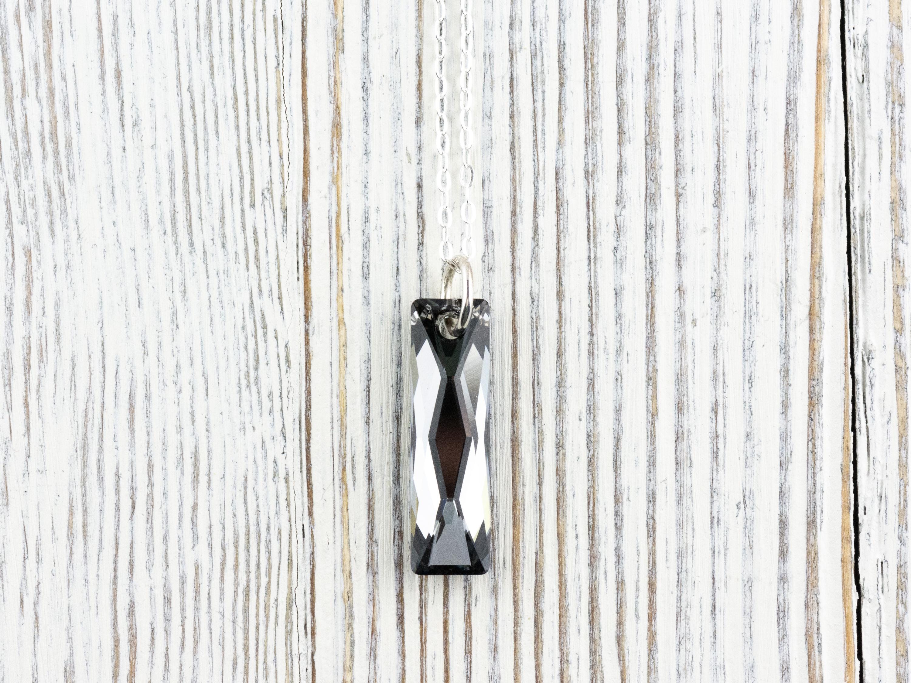 Silver Crystal Queen Baguette Pendant Necklace • Long .925 Sterling Silver Chain Necklace • Handmade Minimalist Jewelry • Gift for Her