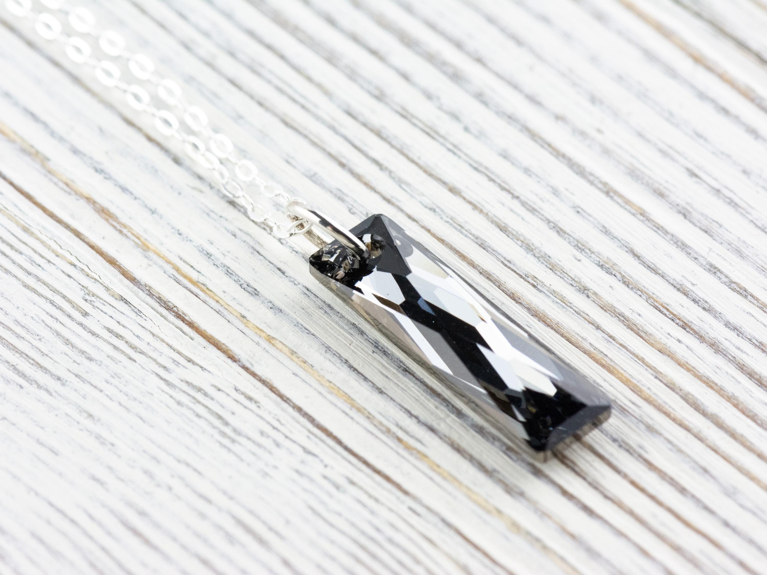 Silver Crystal Queen Baguette Pendant Necklace • Long .925 Sterling Silver Chain Necklace • Handmade Minimalist Jewelry • Gift for Her